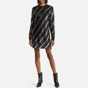 AllSaints Juela Bowi Black and Silver Long Sleeve Sequined Mini Dress- NWOT